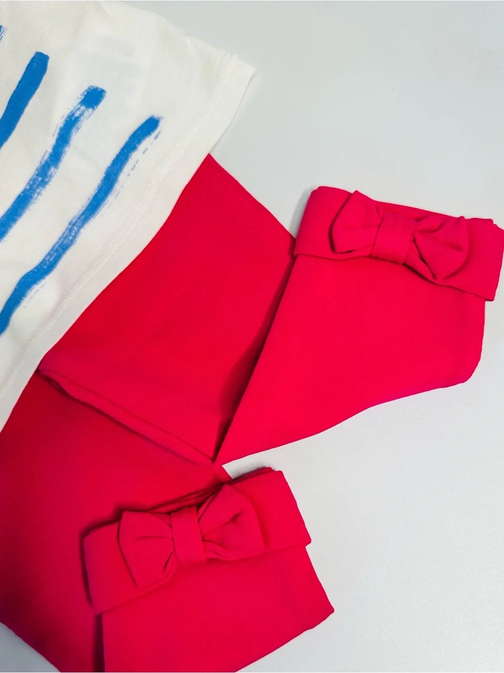 Ralph Lauren White Tee with Blue Whale Stripe Print and Hot Pink Leggings